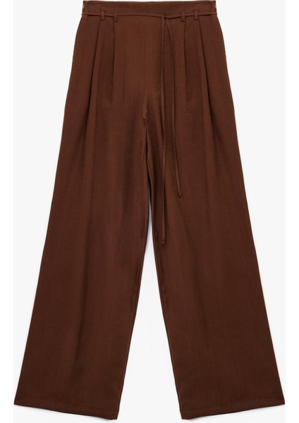 Modal Kumaş Cepli Beli Bağcıklı Geniş Paça Palazzo Pantolon