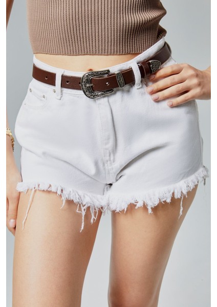 %100 Hakiki Kadın Kemeri 2,5 cm Şık Antik Gümüş Toka Desenli Kemer