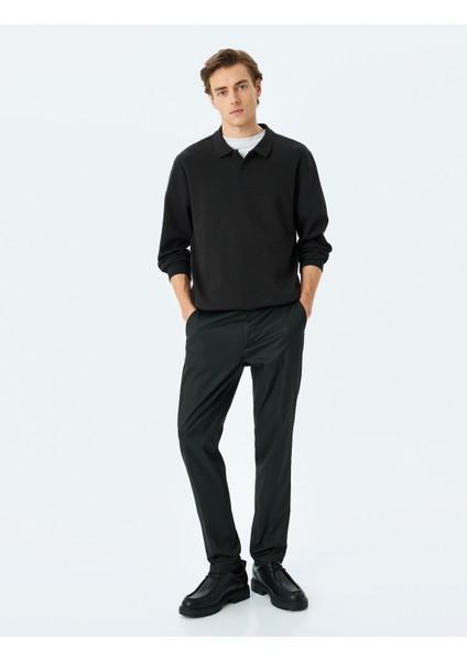 Polo Yaka Sweatshirt Basic Düğmeli Pamuklu Interlok Kumaş fiyatları