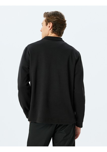 Polo Yaka Sweatshirt Basic Düğmeli Pamuklu Interlok Kumaş fırsatları