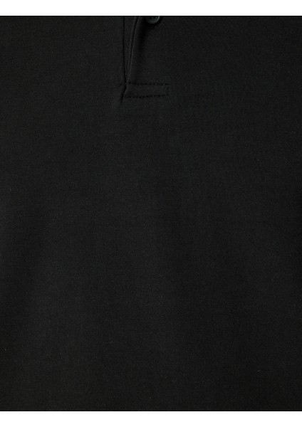 Polo Yaka Sweatshirt Basic Düğmeli Pamuklu Interlok Kumaş