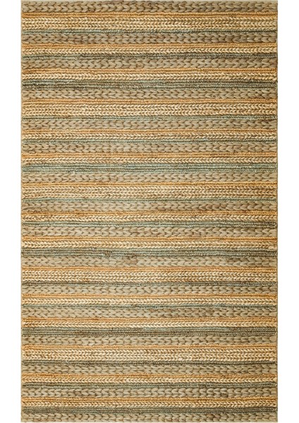 Gainesville Çizgili Bej Jüt Dikdörtgen Modern Desenli Akrilik Hav Vermeyen Leke Tutmayan Kolay Temizlenen Yumuşak Makine Salon Yolluk Jüt Halı