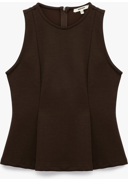 Slim Fit Bisiklet Yaka Kolsuz Peplum Bluz