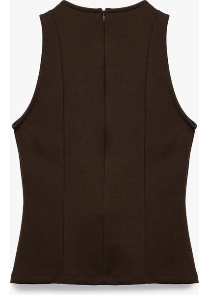 Slim Fit Bisiklet Yaka Kolsuz Peplum Bluz fiyatları