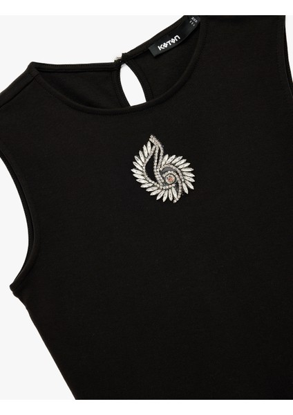 Pamuklu Slim Fit Bisiklet Yaka Taş Detaylı Kolsuz Bluz modelleri