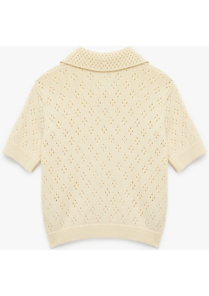 Ajurlu Bebe Yaka Fiyonklu Kısa Kollu Triko Kazak fırsatları