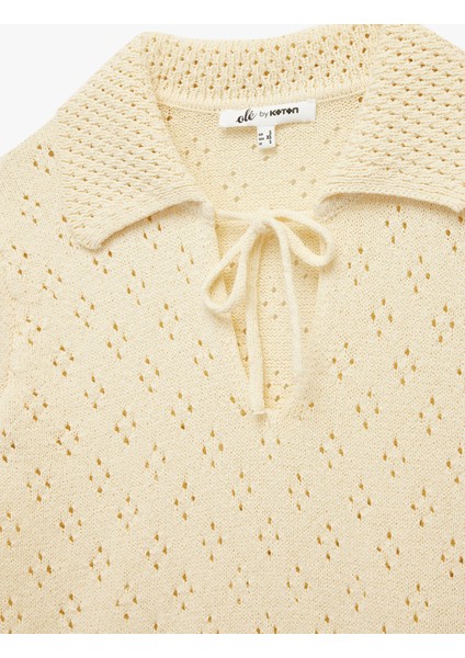 Ajurlu Bebe Yaka Fiyonklu Kısa Kollu Triko Kazak indirimleri