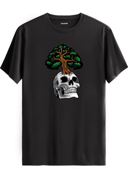 Kurukafa ve Ağaç Baskılı Sokak Modası Rahat Günlük %100 Pamuk Tişört