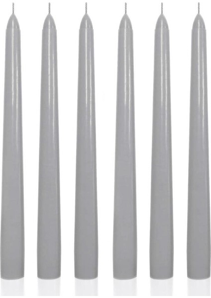 6 Lı Kısa Gri Konik Şamdan Mum Yükseklik 18 cm
