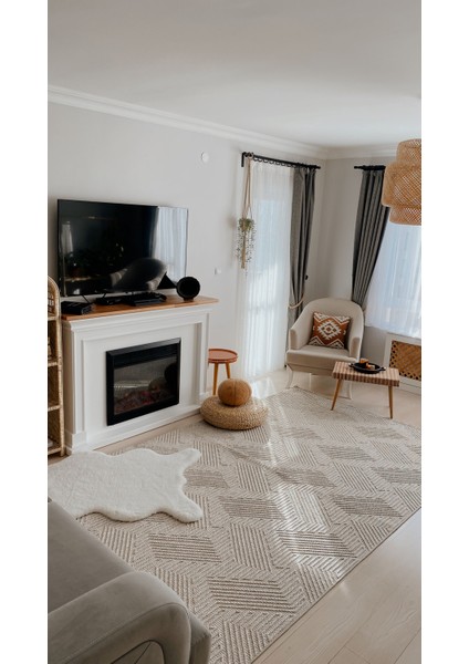 Xitlaltepec Bej Modern Etnik Desenli Hav Vermeyen Leke Tutmayan Kolay Temizlenen Yumuşak Makine Salon Yolluk Mutfak Halı