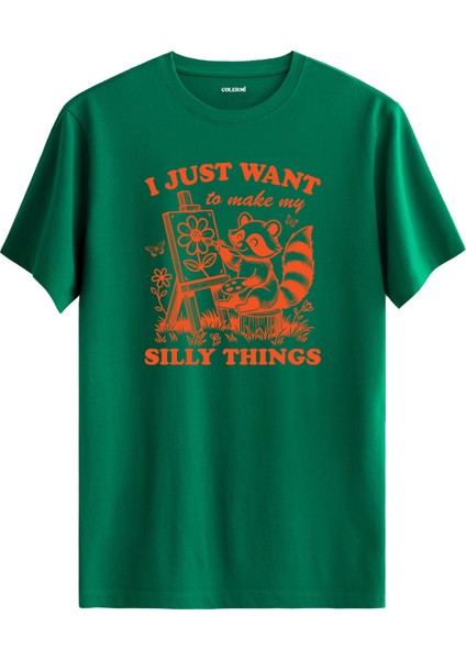 Rakun Resim Tuval Çizim Baskılı Regular Tişört %100 Pamuk Premium Kumaş