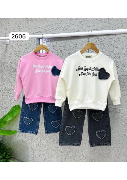 Kız Çocuk Kalp Detaylı Kotlu Alt Üst Takım 2605P fırsatları