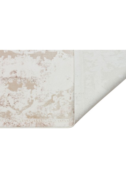 Priyan Ekru Göbekli Etnik Modern Desenli Viskon Hav Vermeyen Leke Tutmayan Kolay Temizlenen Yumuşak Makine Salon Yolluk Mutfak Halı