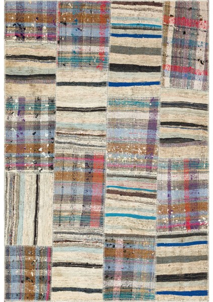 Iskece Bej Patchwork Yün Modern Desenli Yün Hav Toz Vermez Leke Tutmayan Salon Yolluk Mutfak El Dokuma Halı
