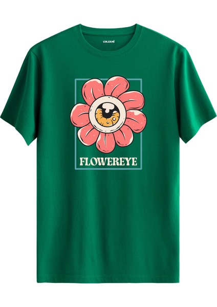 Çiçek ve Göz Tasarımlı Retro Stilde %100 Pamuk Premium Kumaş Tişört