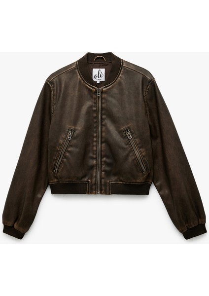 Uzun Kollu Fermuarlı Cepli Suni Deri Bomber Ceket modelleri