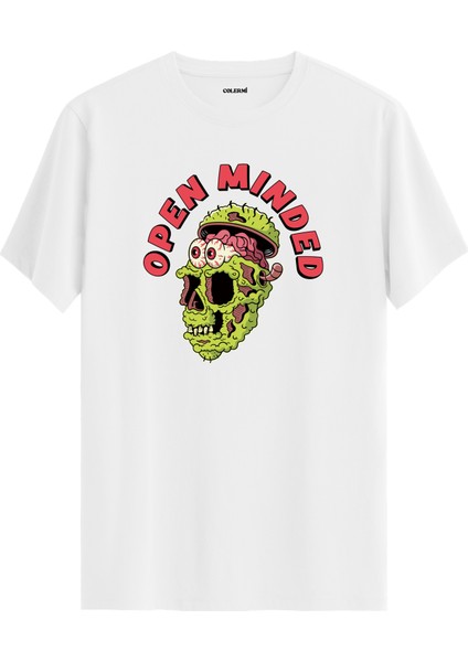 Open Minded Kafatası Baskılı Tişört %100 Pamuk Sokak Modası Tshirt