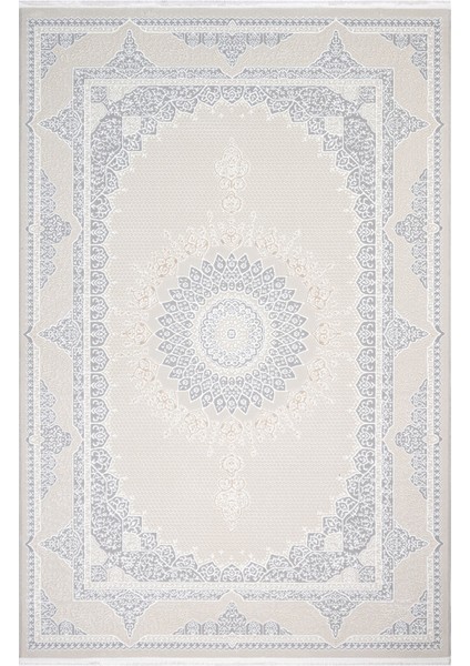 Amina Krem Çerçeveli Etnik Modern Desenli Poliproplen Hav Vermeyen Leke Tutmayan Kolay Temizlenen Yumuşak Makine Salon Yolluk Mutfak Halı