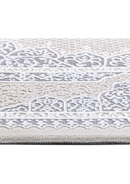 Amina Krem Çerçeveli Etnik Modern Desenli Poliproplen Hav Vermeyen Leke Tutmayan Kolay Temizlenen Yumuşak Makine Salon Yolluk Mutfak Halı modelleri