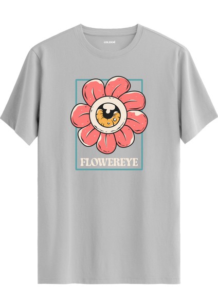 Çiçek ve Göz Tasarımlı Retro Stilde %100 Pamuk Premium Kumaş Tişört