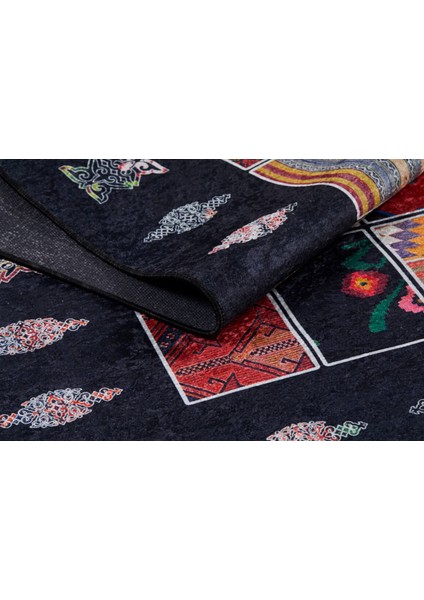 Calgary Siyah Patchwork Etnik Modern Desenli Makinada Yıkanabilir Hav Toz Vermez Leke Tutmayan Kaymaz Taban Dijital Makine Baskı Salon Yolluk Mutfak Halı indirimleri