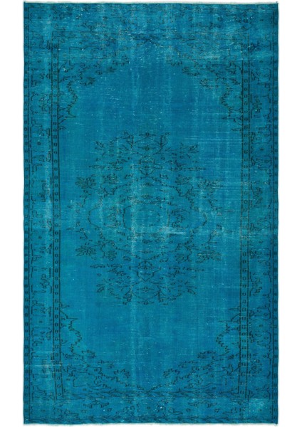 Atina Turkuaz Eskitme Yün Modern Desenli Yün Hav Toz Vermez Leke Tutmayan Salon Yolluk Mutfak El Dokuma Halı