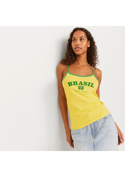 Kadin Gögüs Baskili U Yaka Askili Bluz - Gigi fırsatları