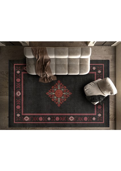 Çiçekli Siyah Pamuk Dikdörtgen Modern Desenli Pamuk Makinada Yıkanabilir Hav Toz Vermez Leke Tutmayan Kaymaz Taban Dijital Makine Baskı Salon Yolluk Mutfak Halı fiyatları