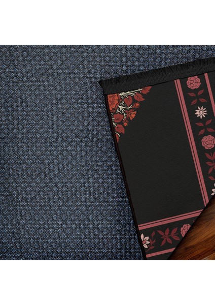 Çiçekli Siyah Pamuk Dikdörtgen Modern Desenli Pamuk Makinada Yıkanabilir Hav Toz Vermez Leke Tutmayan Kaymaz Taban Dijital Makine Baskı Salon Yolluk Mutfak Halı indirimleri