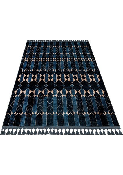 Princy Lacivert Modern Etnik Desenli Kadife Makinada Yıkanabilir Hav Toz Vermez Leke Tutmayan Kaymaz Taban Dijital Makine Baskı Salon Yolluk Mutfak Halı fiyatları
