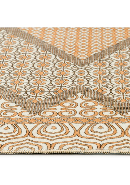 Pranitha Bej Geometrik Etnik Modern Desenli Kadife Makinada Yıkanabilir Hav Toz Vermez Leke Tutmayan Kaymaz Taban Dijital Makine Baskı Salon Yolluk Mutfak Halı modelleri