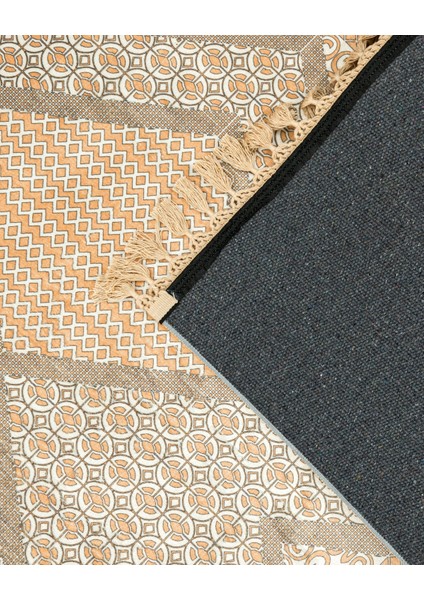 Pranitha Bej Geometrik Etnik Modern Desenli Kadife Makinada Yıkanabilir Hav Toz Vermez Leke Tutmayan Kaymaz Taban Dijital Makine Baskı Salon Yolluk Mutfak Halı fırsatları