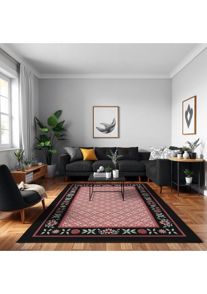 Çiçekli Kırmızı Pamuk Dikdörtgen Modern Desenli Pamuk Makinada Yıkanabilir Hav Toz Vermez Leke Tutmayan Kaymaz Taban Dijital Makine Baskı Salon Yolluk Mutfak Halı modelleri