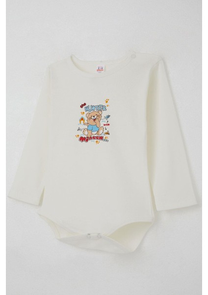 Erkek Bebek Çıtçıtlı Body Avcı Kedicik Baskılı 9 Ay-3 Yaş, Ekru modelleri