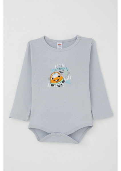 Erkek Bebek Çıtçıtlı Zıbın Body Küçük Tamirci 9 Ay-3 Yaş, Buz Mavisi