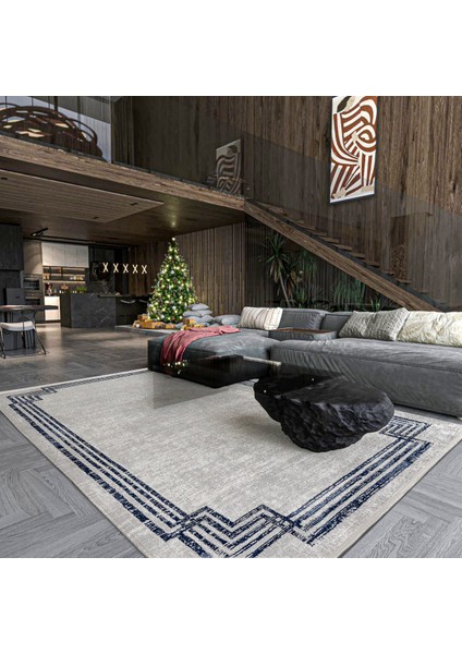 Gri Çerçeveli Etnik Modern Desenli Pamuk Makinada Yıkanabilir Hav Toz Vermez Leke Tutmayan Kaymaz Taban Dijital Makine Baskı Salon Yolluk Mutfak Halı modelleri