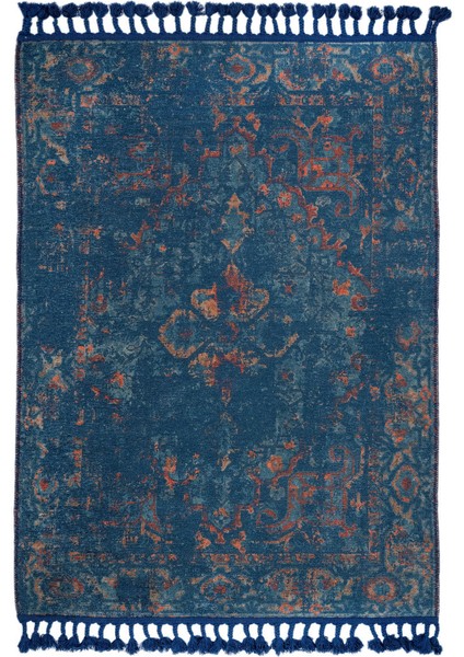 Maastricht Eskitme Lacivert Polyester Dikdörtgen Modern Desenli Pamuk Makinada Yıkanabilir Hav Toz Vermez Leke Tutmayan Kaymaz Taban Dijital Makine Baskı Salon Yolluk Mutfak Halı