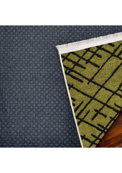 Geometrik Yeşil Pamuk Dikdörtgen Modern Desenli Pamuk Makinada Yıkanabilir Hav Toz Vermez Leke Tutmayan Kaymaz Taban Dijital Makine Baskı Salon Yolluk Mutfak Halı indirimleri