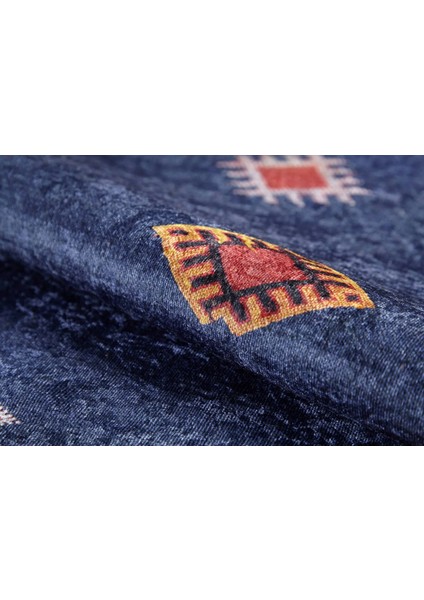 Miedzychod Lacivert Göbekli Etnik Modern Desenli Makinada Yıkanabilir Hav Toz Vermez Leke Tutmayan Kaymaz Taban Dijital Makine Baskı Salon Yolluk Mutfak Halı modelleri