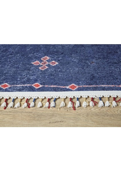 Miedzychod Lacivert Göbekli Etnik Modern Desenli Makinada Yıkanabilir Hav Toz Vermez Leke Tutmayan Kaymaz Taban Dijital Makine Baskı Salon Yolluk Mutfak Halı fırsatları