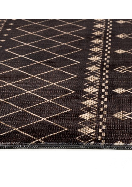 Prateek Kahverengi Geometrik Etnik Modern Desenli Kadife Makinada Yıkanabilir Hav Toz Vermez Leke Tutmayan Kaymaz Taban Dijital Makine Baskı Salon Yolluk Mutfak Halı modelleri