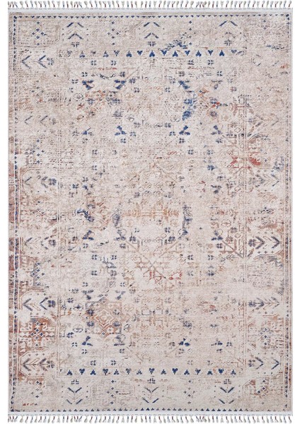 Krajenski Krem Göbekli Etnik Modern Desenli Makinada Yıkanabilir Hav Toz Vermez Leke Tutmayan Kaymaz Taban Dijital Makine Baskı Salon Yolluk Mutfak Halı