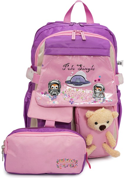 Ayıcık Detaylı Kız Çocuk Ilkokul Çanta Seti