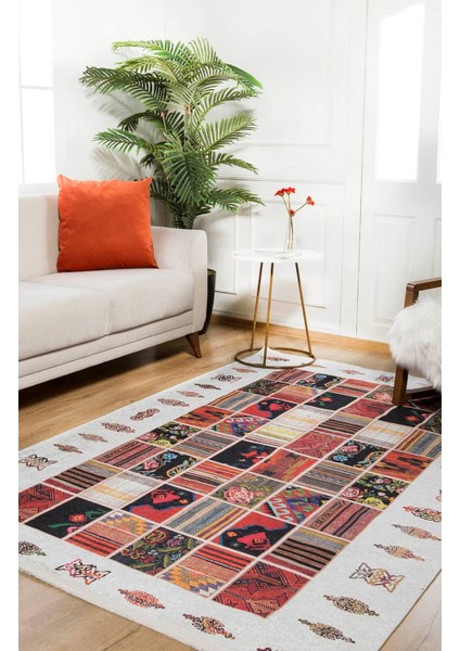 Alberta Beyaz Patchwork Etnik Modern Desenli Makinada Yıkanabilir Hav Toz Vermez Leke Tutmayan Kaymaz Taban Dijital Makine Baskı Salon Yolluk Mutfak Halı fiyatları