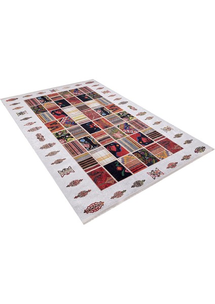 Alberta Beyaz Patchwork Etnik Modern Desenli Makinada Yıkanabilir Hav Toz Vermez Leke Tutmayan Kaymaz Taban Dijital Makine Baskı Salon Yolluk Mutfak Halı fırsatları