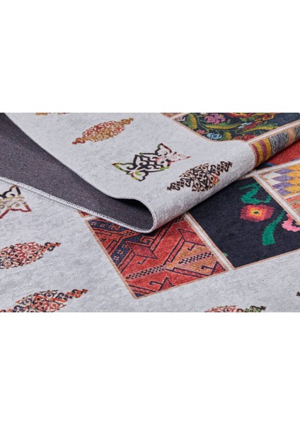 Alberta Beyaz Patchwork Etnik Modern Desenli Makinada Yıkanabilir Hav Toz Vermez Leke Tutmayan Kaymaz Taban Dijital Makine Baskı Salon Yolluk Mutfak Halı indirimleri