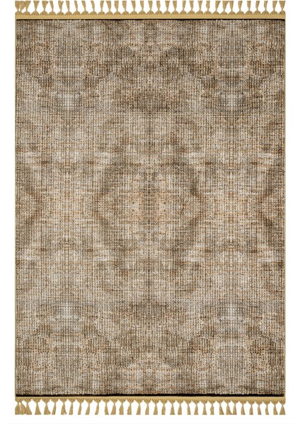 Praveena Kahverengi Modern Etnik Desenli Bambu Makinada Yıkanabilir Hav Toz Vermez Leke Tutmayan Kaymaz Taban Dijital Makine Baskı Salon Yolluk Mutfak Halı