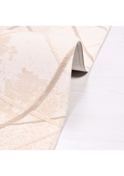 Rosie Çizgili Krem Akrilik Kare Modern Desenli Akrilik Hav Vermeyen Leke Tutmayan Kolay Temizlenen Yumuşak Makine Salon Yolluk Mutfak Halı fırsatları