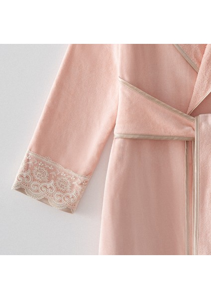 Tuğsen Kadın Bornoz %100 Organik Pamuk Güpürlü Pudra fırsatları