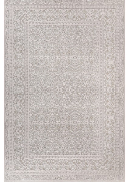 Krem Çerçeveli Etnik Modern Desenli Pamuk Makinada Yıkanabilir Hav Toz Vermez Leke Tutmayan Kaymaz Taban Dijital Makine Baskı Salon Yolluk Mutfak Halı